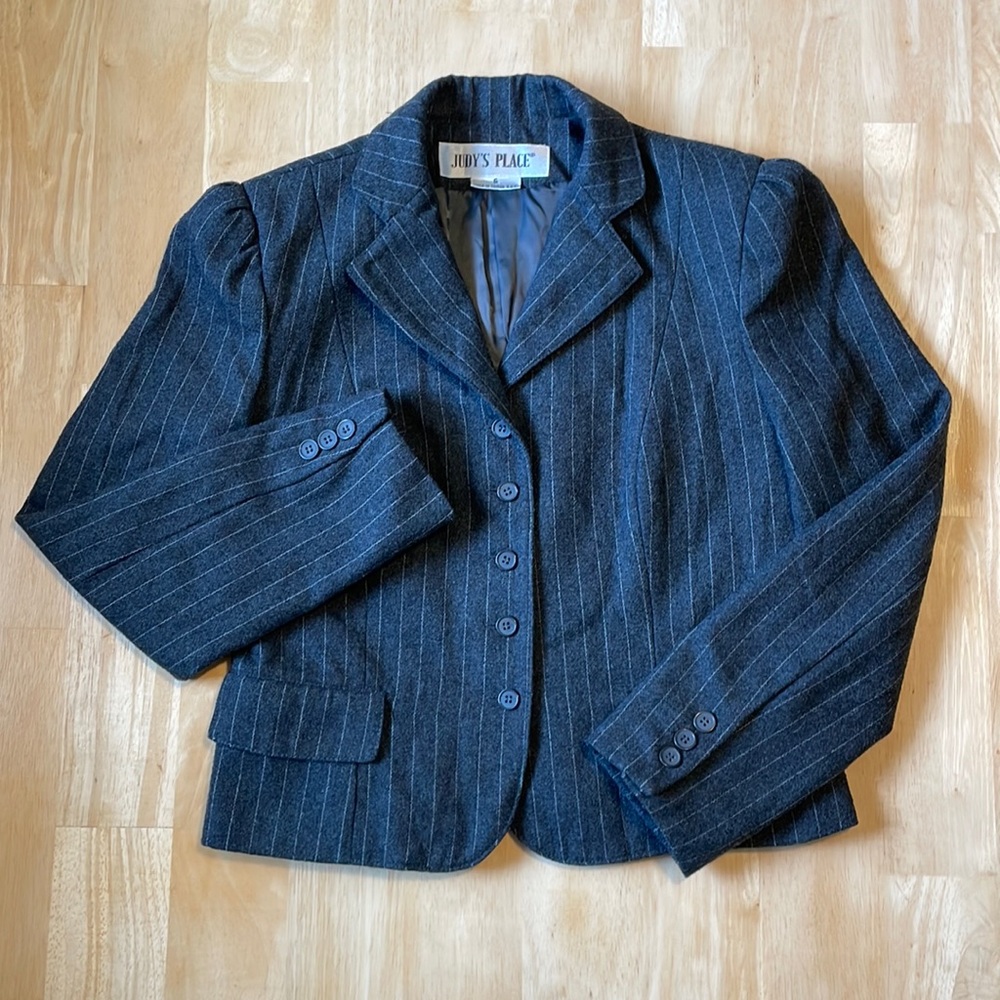 Vintage Judy’s Place Wool Blend Pinstriped Blazer - Gray